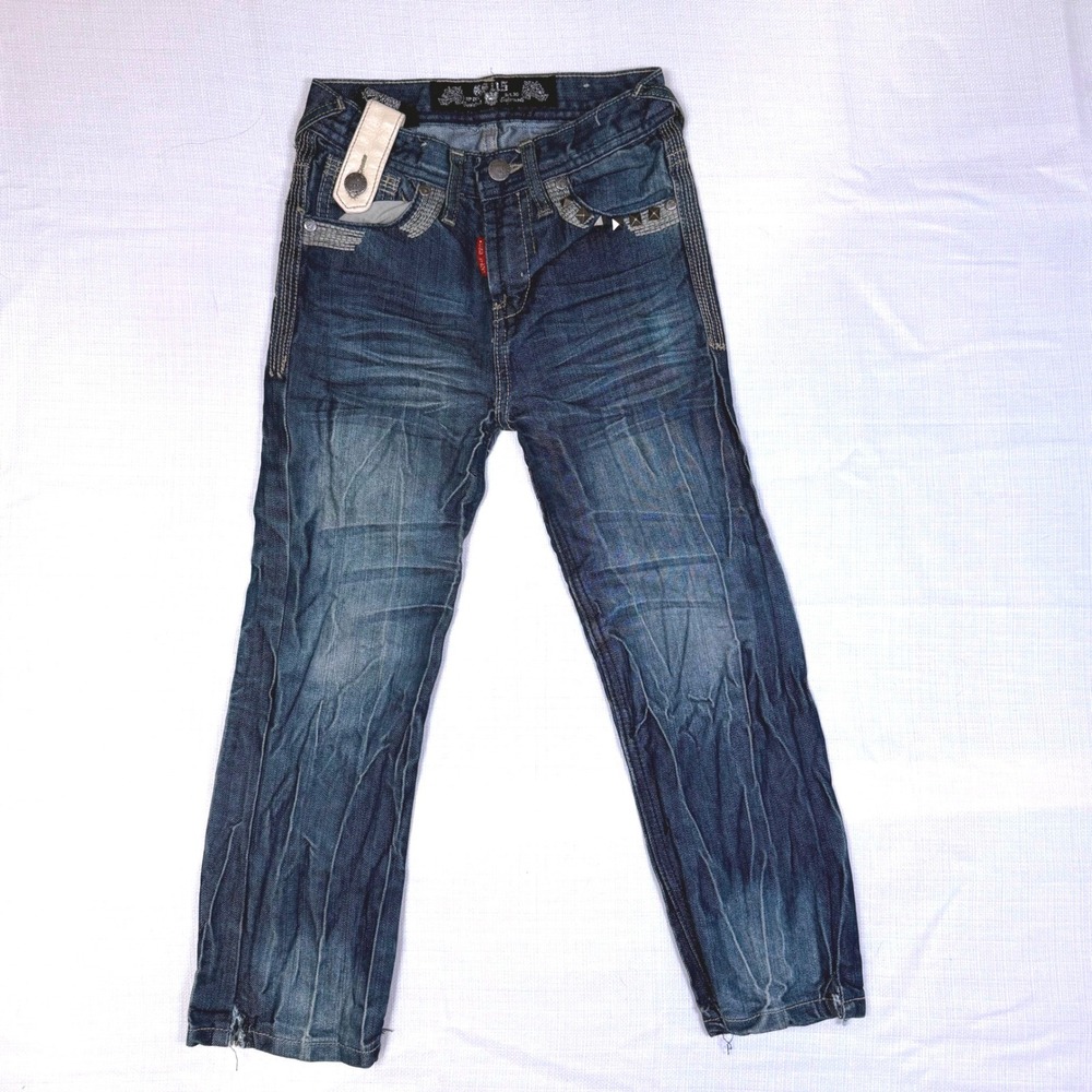 GS115 Kids Jeans Studded Pocket Dark Wash Boys Youth Fashion Denim‎ Pants